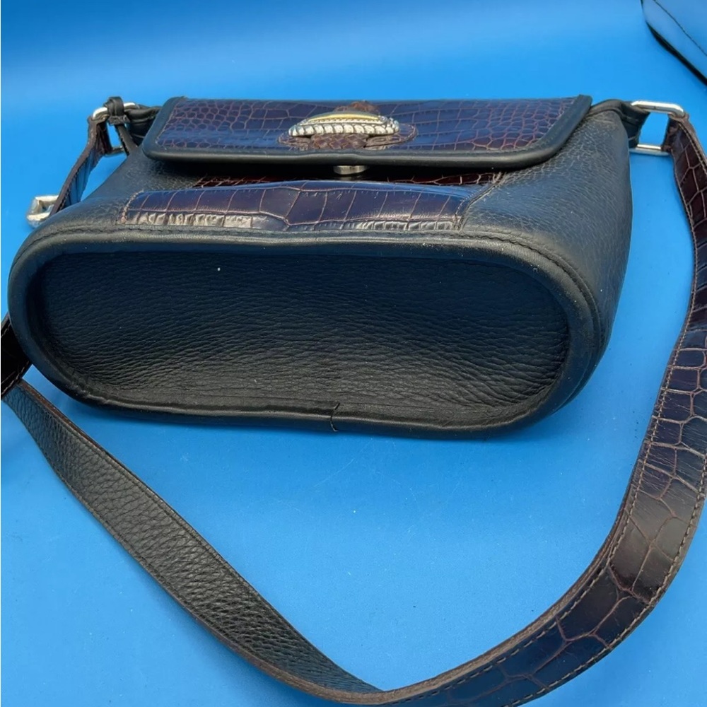 Vintage Brighton Croc-Embossed Black Leather & Brown Croc-Print Crossbody Bag - Picture 5 of 11
